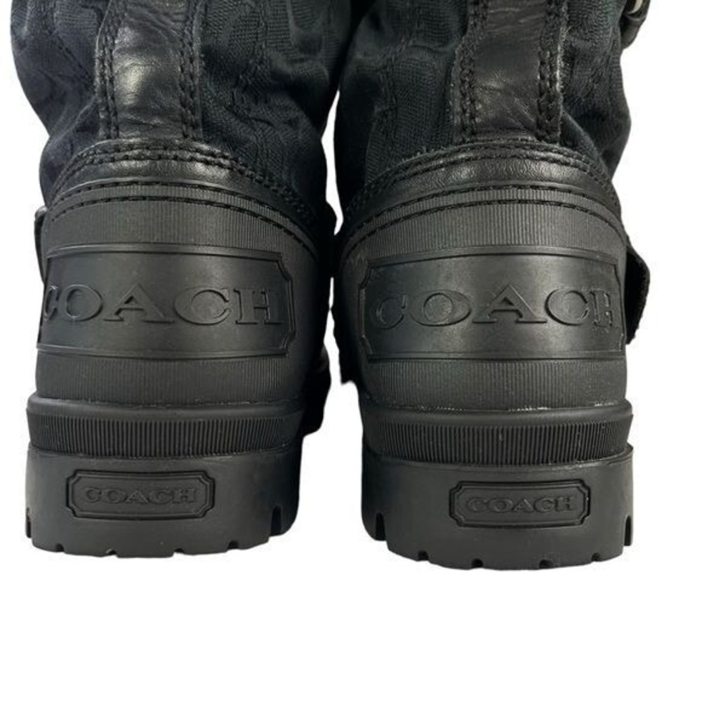 Coach Holiway Black Buckle Winter Boots Size 7 Sherpa Lined Y2K Chic Fleece Moto - Picture 8 of 10